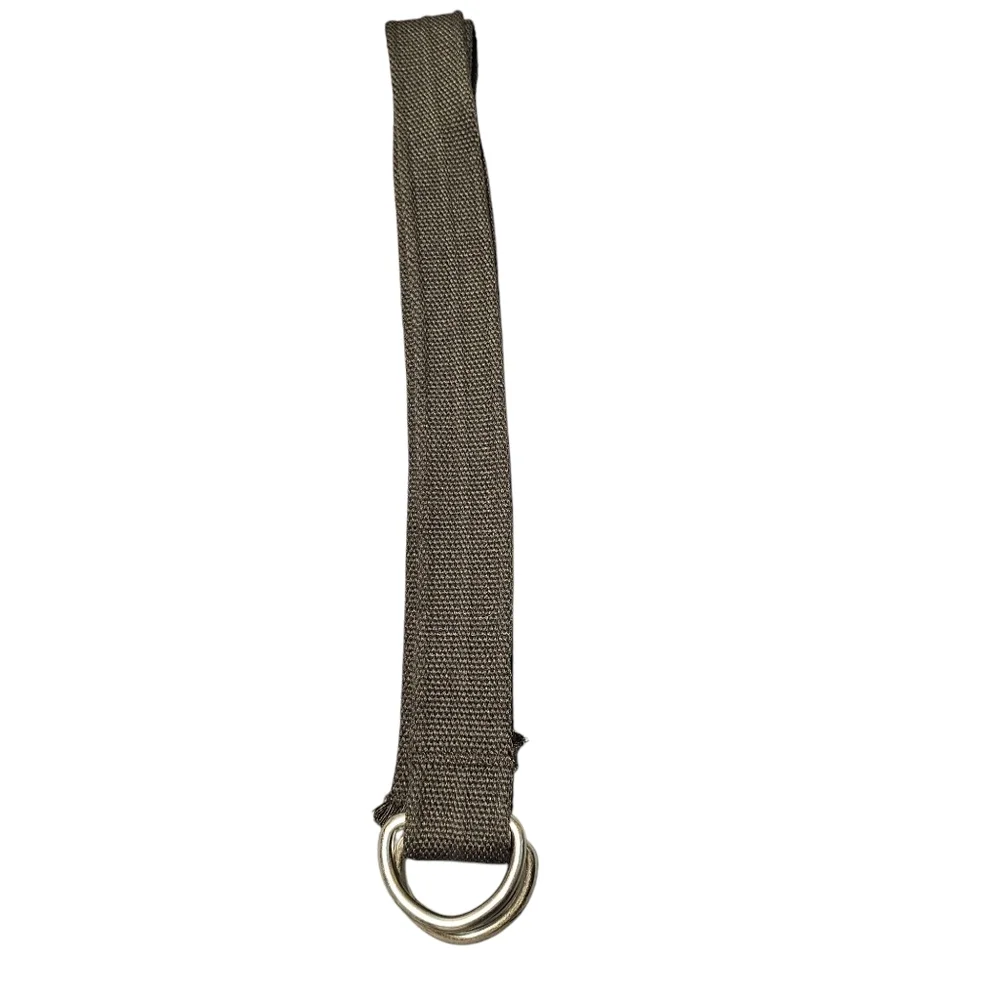 Brown Canvas Woven Belt with D Ring Silver Buckle
